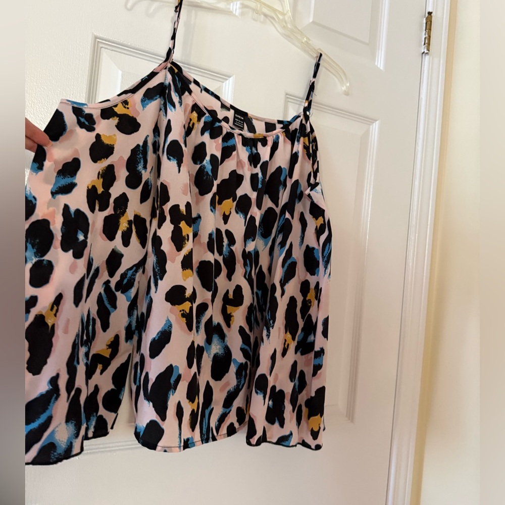 T132- SHEIN Leopard Print Cami Top with Black and Blue Accents